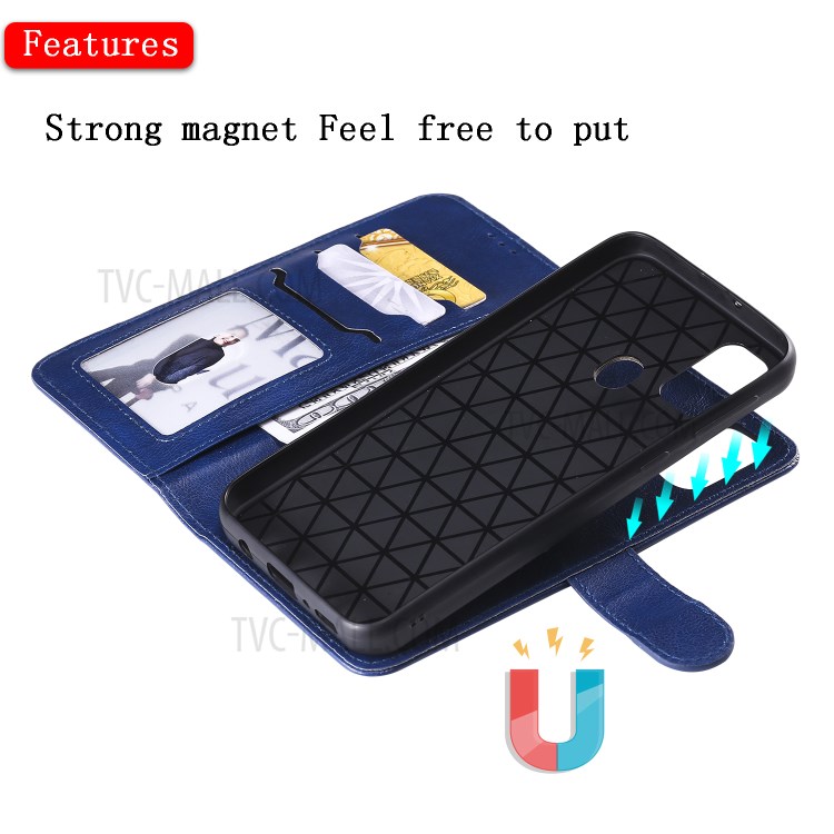 Detachable Leather Wallet Case + TPU Back 2 in 1 Phone Shell for Samsung Galaxy M30s/M21 - Blue-5
