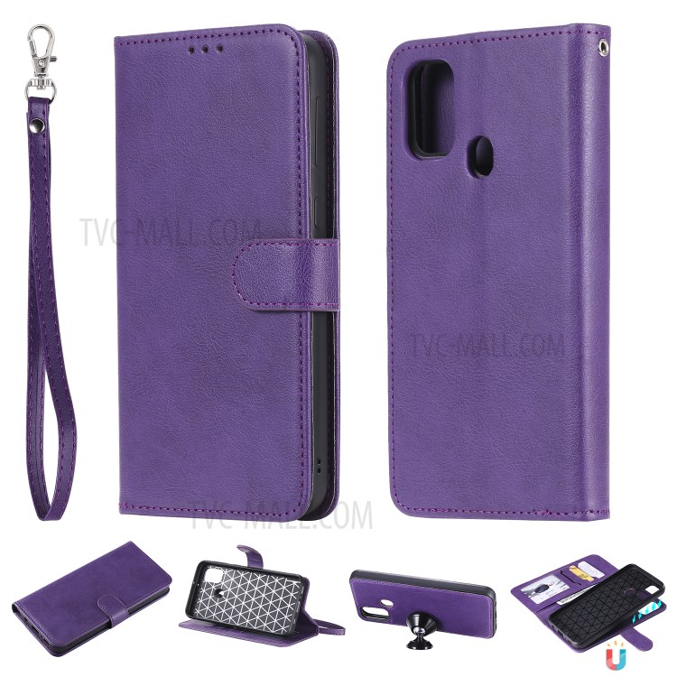 Detachable Leather Wallet Case + TPU Back 2 in 1 Phone Shell for Samsung Galaxy M30s/M21 - Purple-1