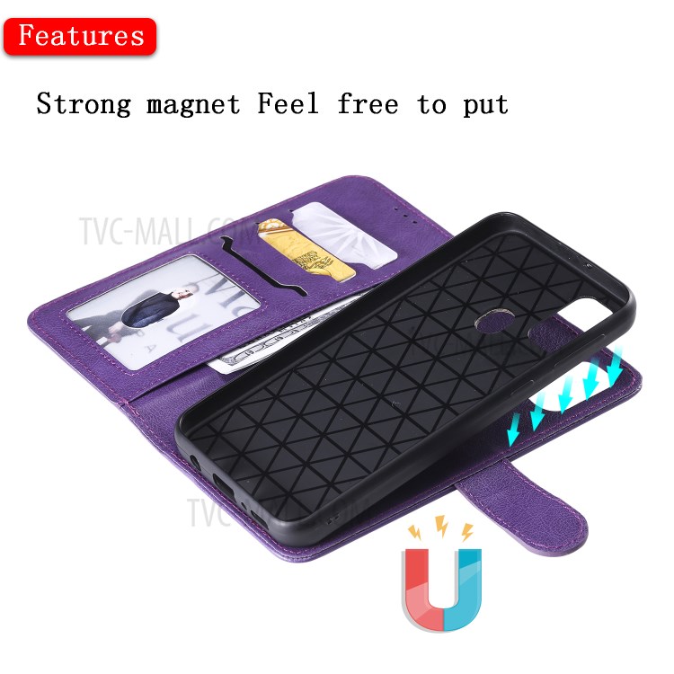 Detachable Leather Wallet Case + TPU Back 2 in 1 Phone Shell for Samsung Galaxy M30s/M21 - Purple-5