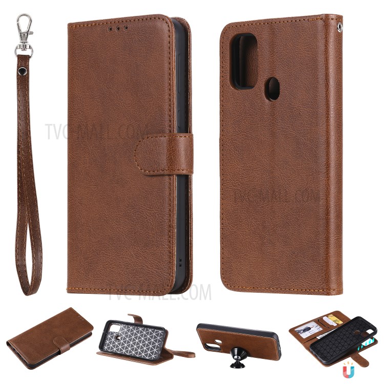 Detachable Leather Wallet Case + TPU Back 2 in 1 Phone Shell for Samsung Galaxy M30s/M21 - Brown-1