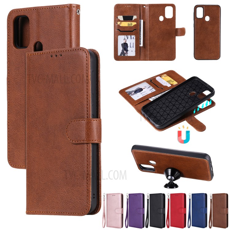Detachable Leather Wallet Case + TPU Back 2 in 1 Phone Shell for Samsung Galaxy M30s/M21 - Brown-10