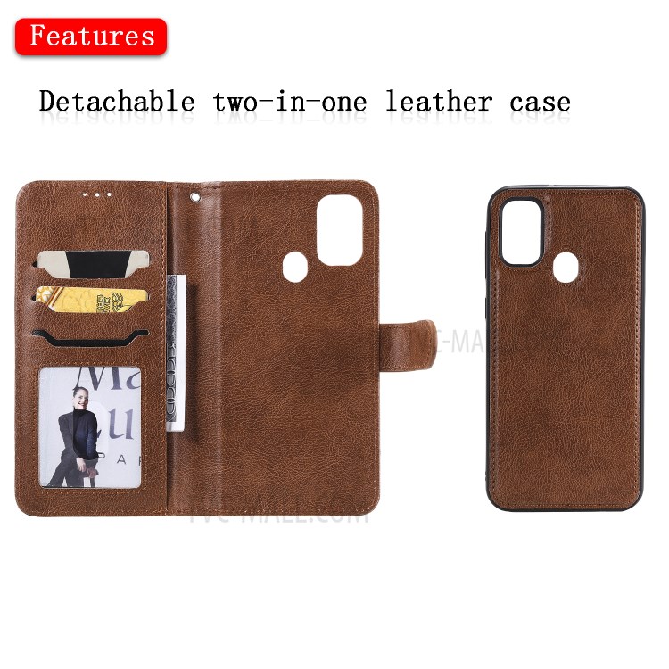Detachable Leather Wallet Case + TPU Back 2 in 1 Phone Shell for Samsung Galaxy M30s/M21 - Brown-4