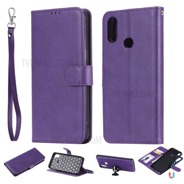 Magnetic Detachable 2-in-1 Wallet Stand Leather Shell for Samsung Galaxy A10s - Purple-1