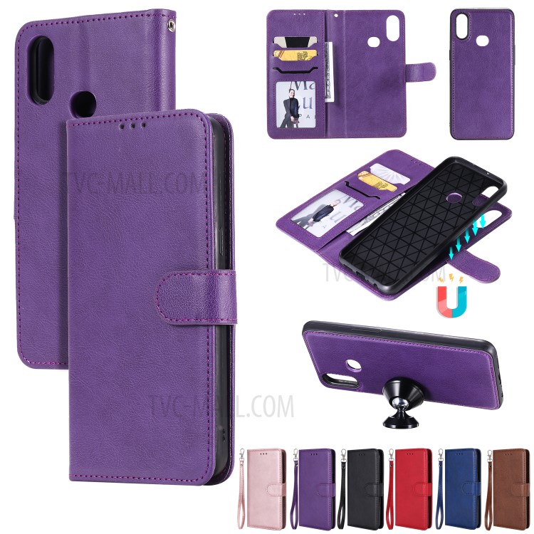 Magnetic Detachable 2-in-1 Wallet Stand Leather Shell for Samsung Galaxy A10s - Purple-11