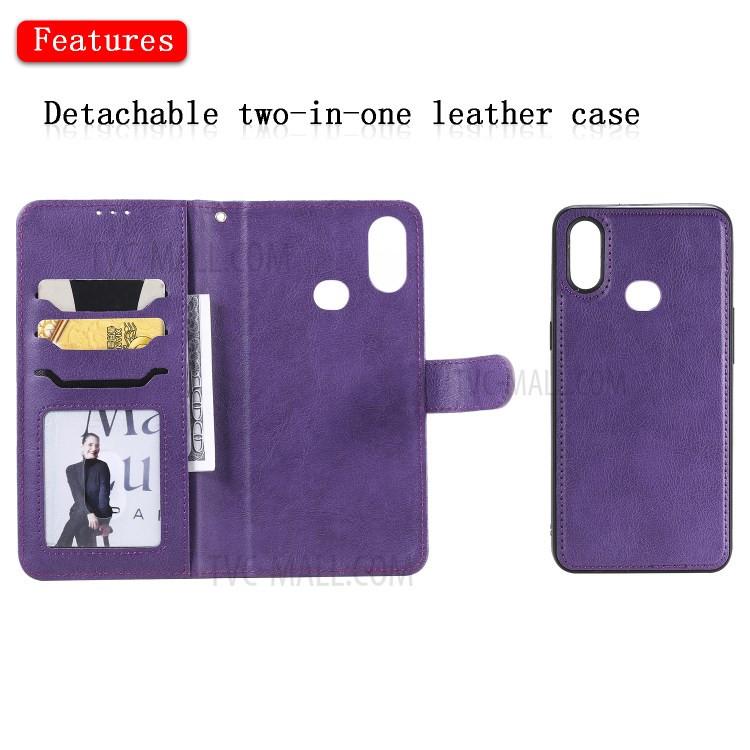 Magnetic Detachable 2-in-1 Wallet Stand Leather Shell for Samsung Galaxy A10s - Purple-4