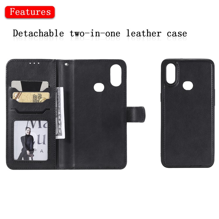 Magnetic KT Leather Series-3 Reta de Cuero de Billetera 2-en-1 de Billetera Para Samsung Galaxy A10s - Negro