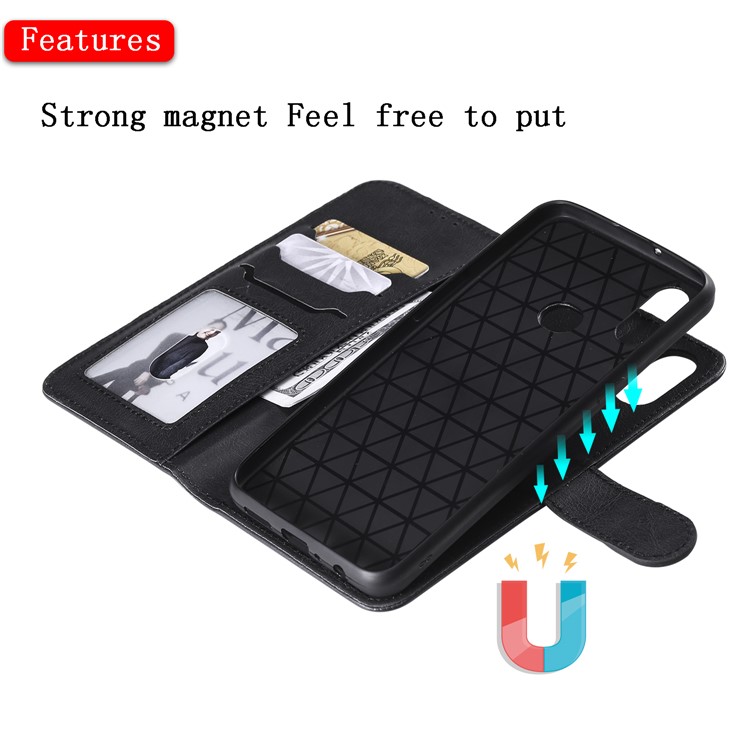 Magnetic KT Leather Series-3 Destacável Casca de Couro 2-em-1 Para Samsung Galaxy A10s - Preto