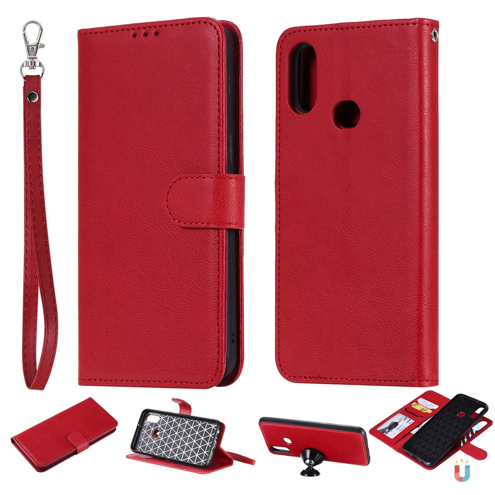 Magnetic Detachable 2-in-1 Wallet Stand Leather Shell for Samsung Galaxy A10s - Red-1