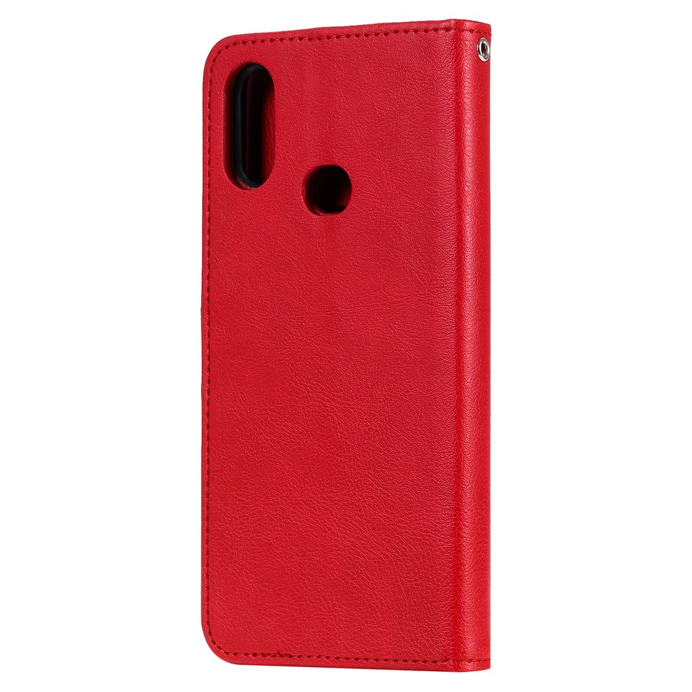 Magnetic KT Leather Series-3 Reta de Cuero de Billetera 2-en-1 de Billetera Para Samsung Galaxy A10s - Rojo