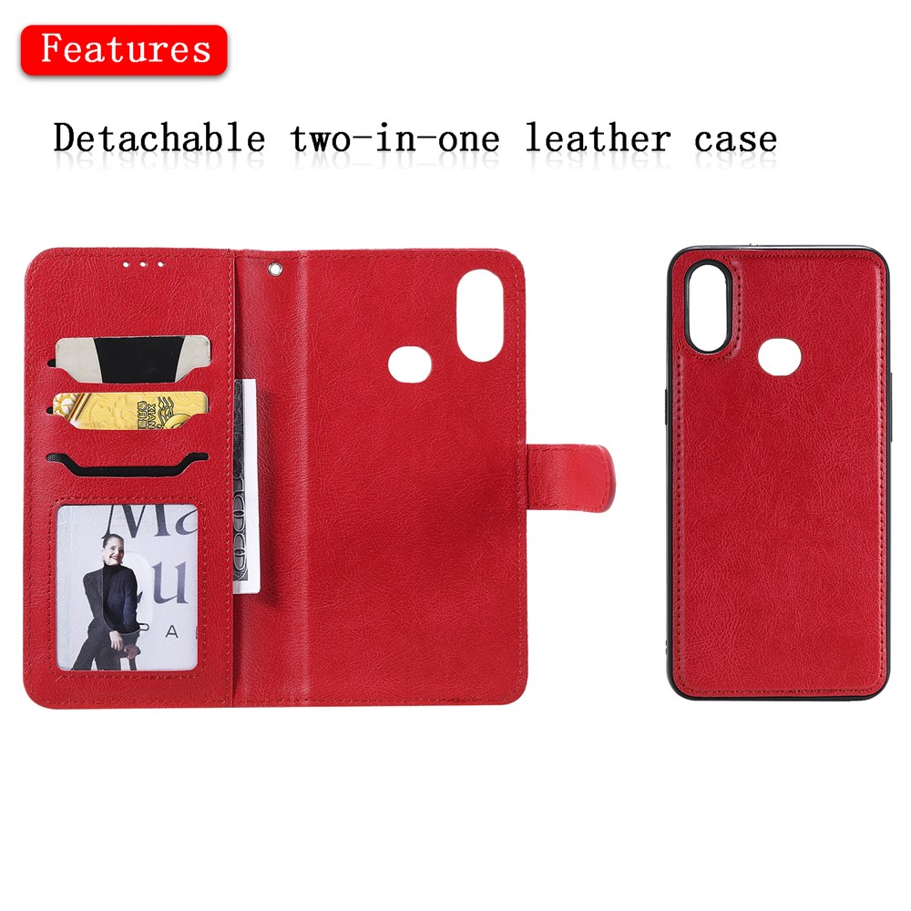 Magnétique KT Leath Series-3 Détachable Shell de Portefeuille 2-en-1 Coquille en Cuir Pour Samsung Galaxy A10s - Rouge-4