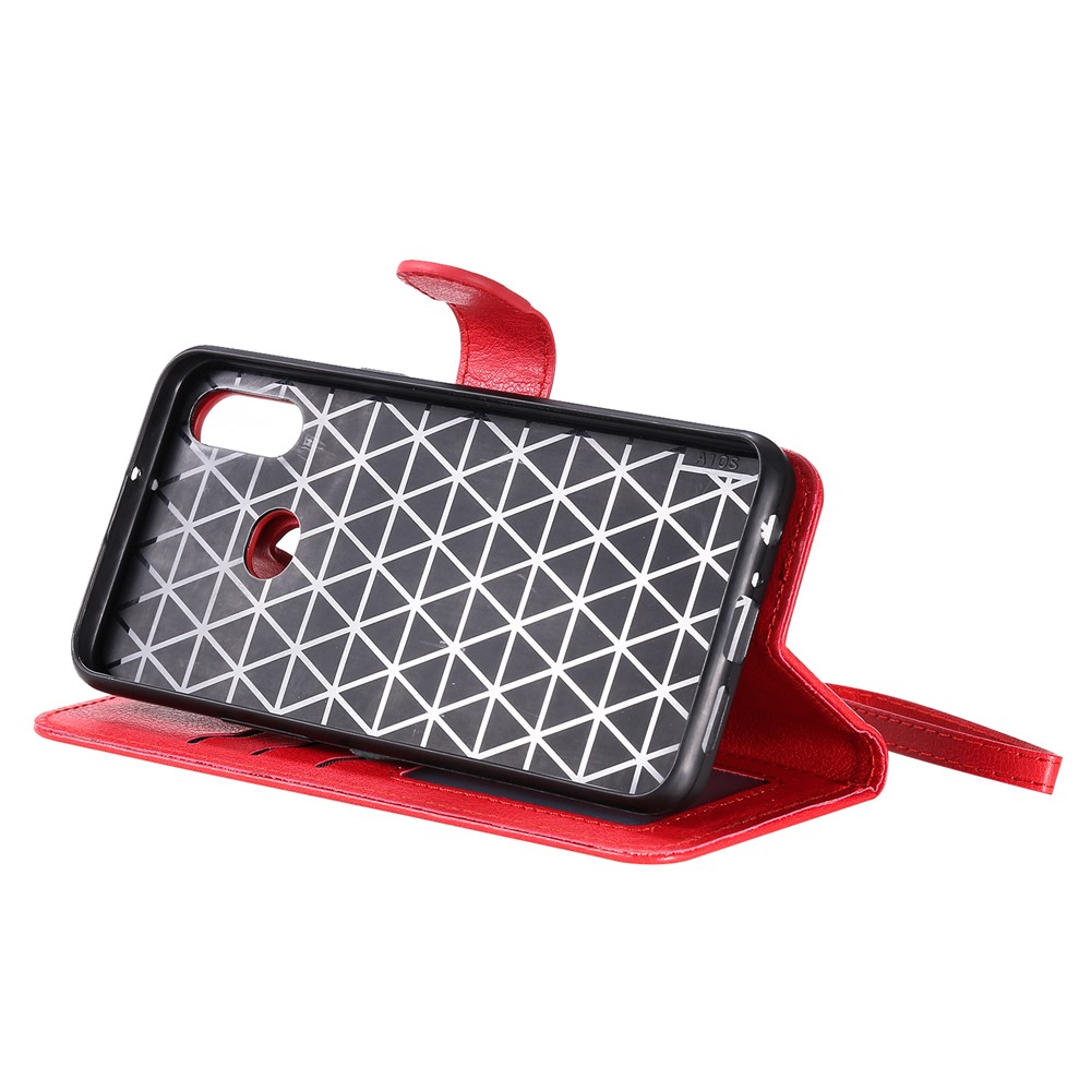 Magnetic KT Leather Series-3 Reta de Cuero de Billetera 2-en-1 de Billetera Para Samsung Galaxy A10s - Rojo