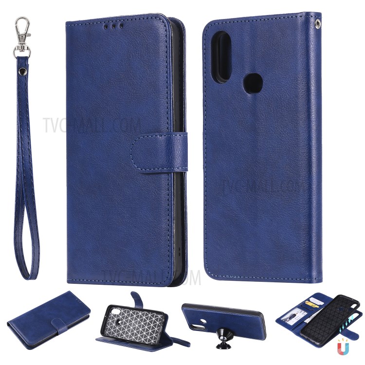 Magnetic Detachable 2-in-1 Wallet Stand Leather Shell for Samsung Galaxy A10s - Blue-1