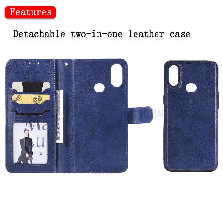 Magnetic Detachable 2-in-1 Wallet Stand Leather Shell for Samsung Galaxy A10s - Blue-4