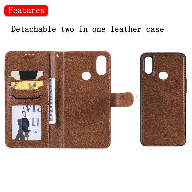 Magnetic Detachable 2-in-1 Wallet Stand Leather Shell for Samsung Galaxy A10s - Brown-4
