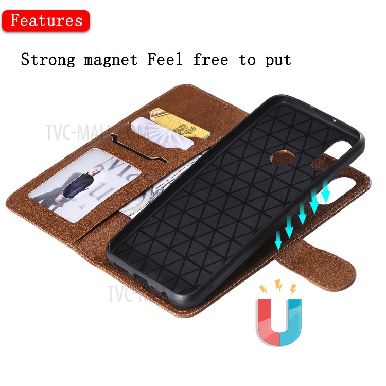 Magnetic Detachable 2-in-1 Wallet Stand Leather Shell for Samsung Galaxy A10s - Brown-5