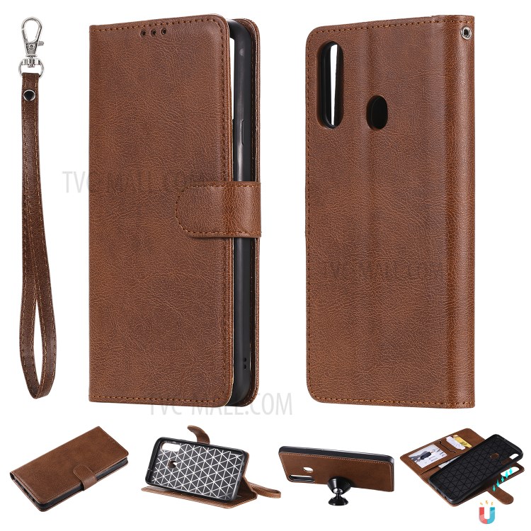 Magnetic Detachable 2-in-1 Wallet Stand Leather Phone Case for Samsung Galaxy A20s - Brown-1