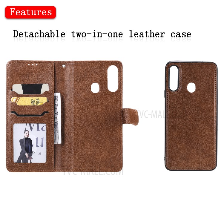 Magnetic Detachable 2-in-1 Wallet Stand Leather Phone Case for Samsung Galaxy A20s - Brown-4