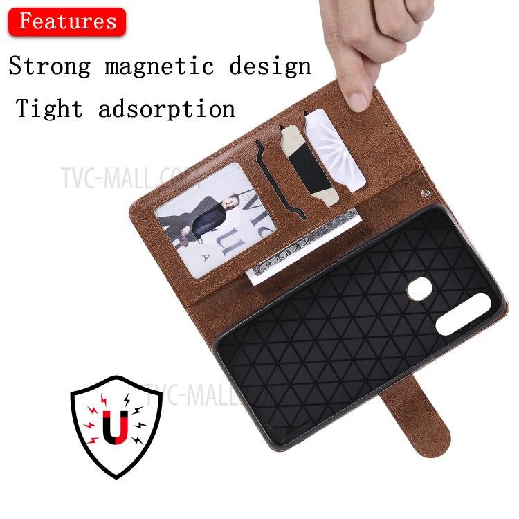 Magnetic Detachable 2-in-1 Wallet Stand Leather Phone Case for Samsung Galaxy A20s - Brown-9