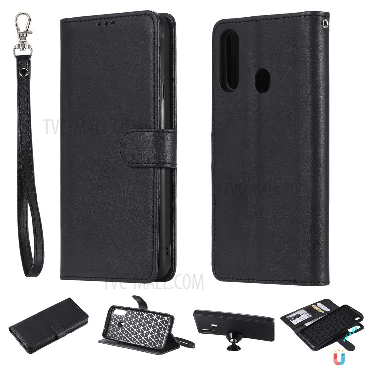 Magnetic Detachable 2-in-1 Wallet Stand Leather Phone Case for Samsung Galaxy A20s - Black-1