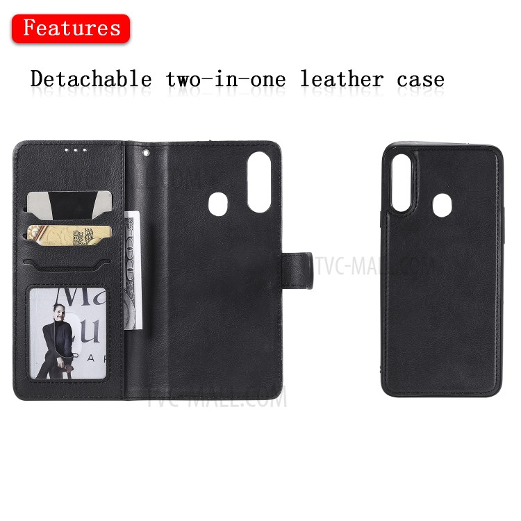 Magnetic Detachable 2-in-1 Wallet Stand Leather Phone Case for Samsung Galaxy A20s - Black-4