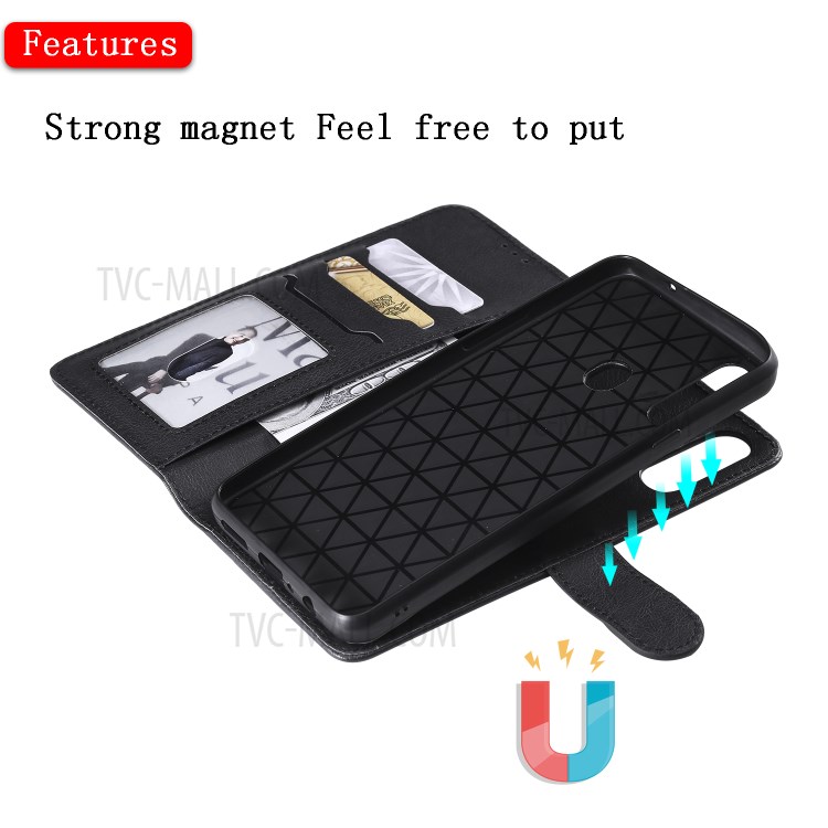 Magnetic Detachable 2-in-1 Wallet Stand Leather Phone Case for Samsung Galaxy A20s - Black-6