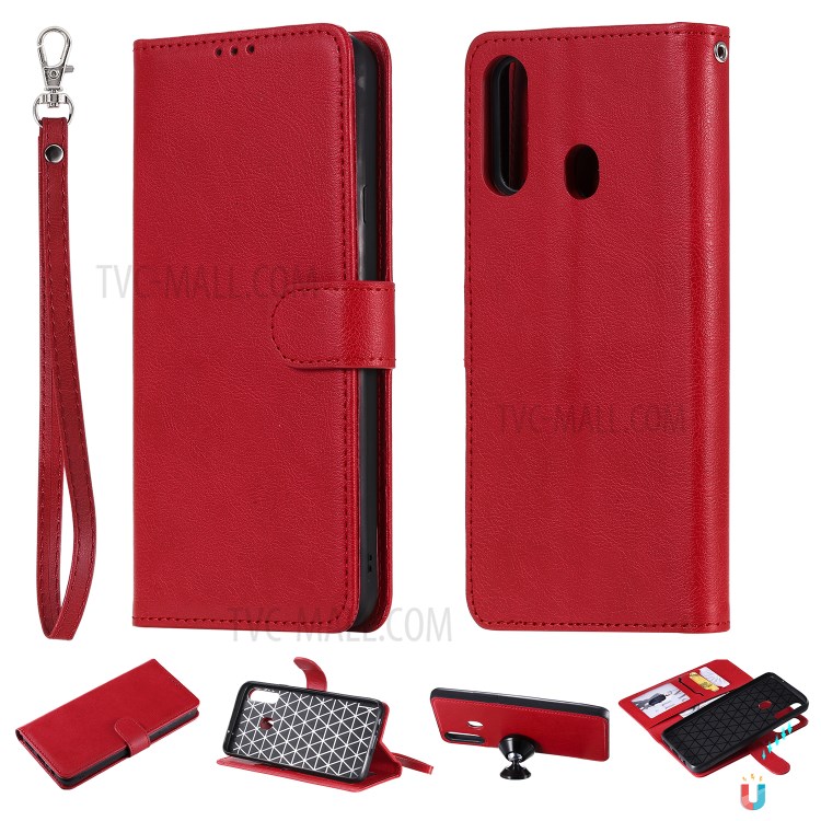 Magnetic Detachable 2-in-1 Wallet Stand Leather Phone Case for Samsung Galaxy A20s - Red-1