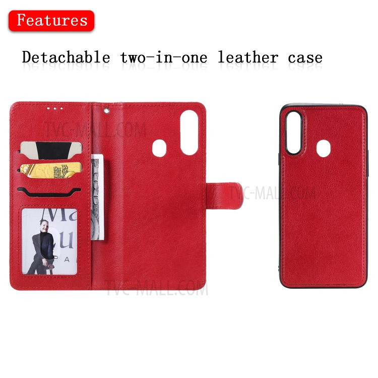 Magnetic Detachable 2-in-1 Wallet Stand Leather Phone Case for Samsung Galaxy A20s - Red-4