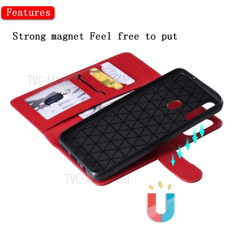Magnetic Detachable 2-in-1 Wallet Stand Leather Phone Case for Samsung Galaxy A20s - Red-7