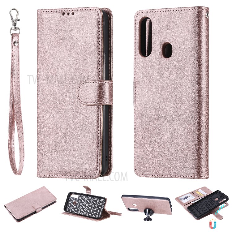 Magnetic Detachable 2-in-1 Wallet Stand Leather Phone Case for Samsung Galaxy A20s - Rose Gold-1