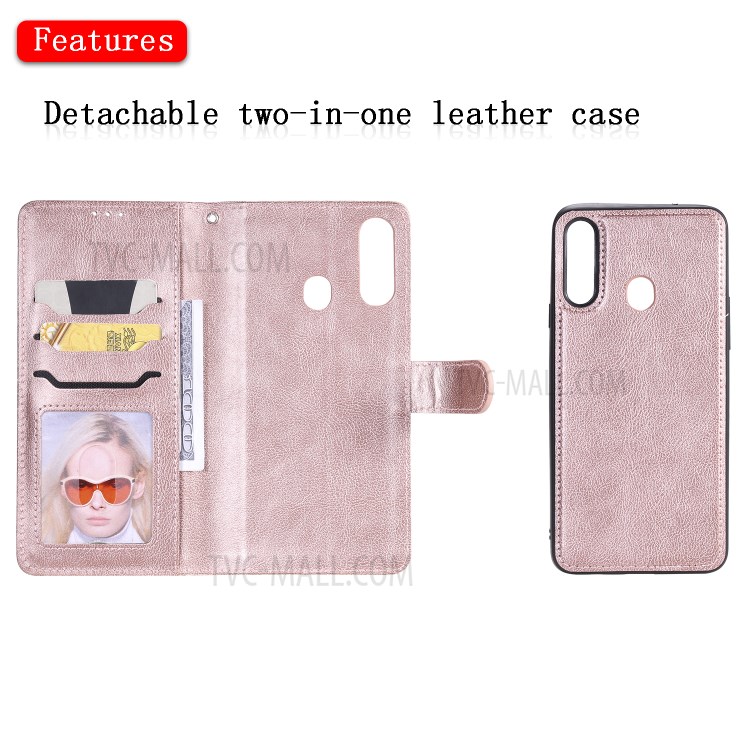 Magnetic Detachable 2-in-1 Wallet Stand Leather Phone Case for Samsung Galaxy A20s - Rose Gold-4