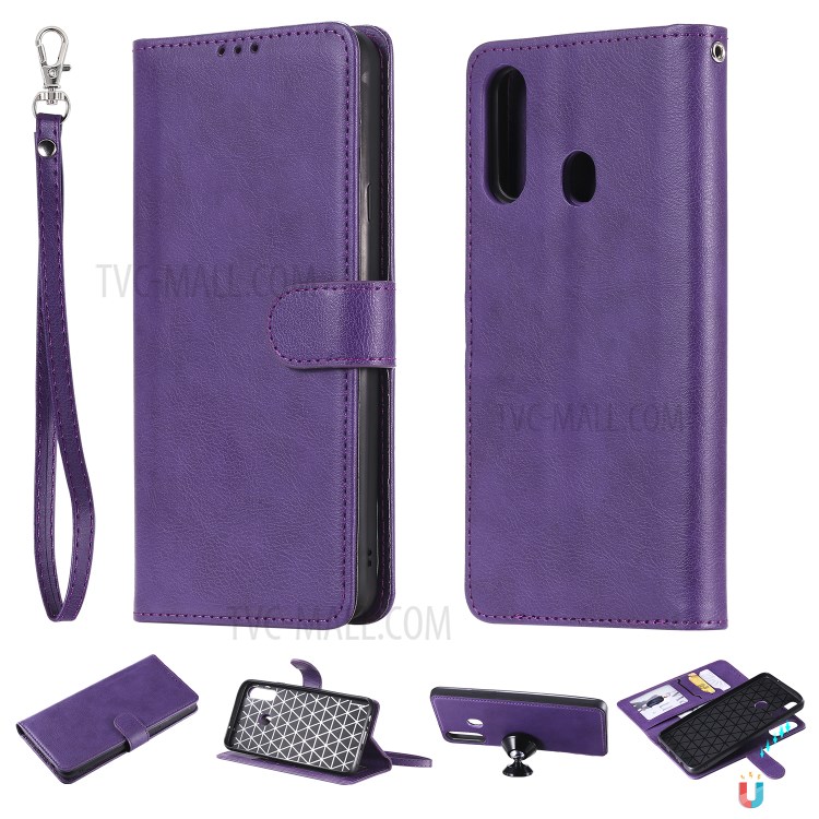 Magnetic Detachable 2-in-1 Wallet Stand Leather Phone Case for Samsung Galaxy A20s - Purple-1