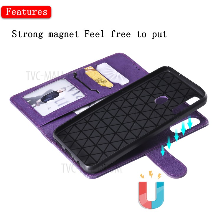 Magnetic Detachable 2-in-1 Wallet Stand Leather Phone Case for Samsung Galaxy A20s - Purple-6
