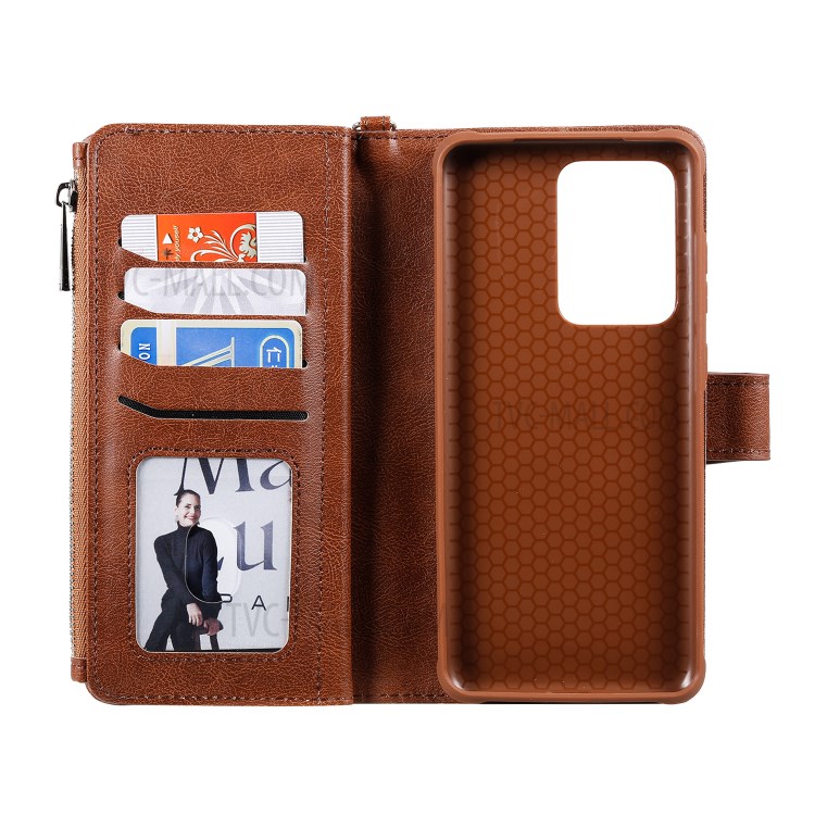 Magnetic KT Leather Series-3 Detachable 2-in-1 Zipper Wallet Stand Leather Case for Samsung Galaxy S20 Ultra - Brown-13