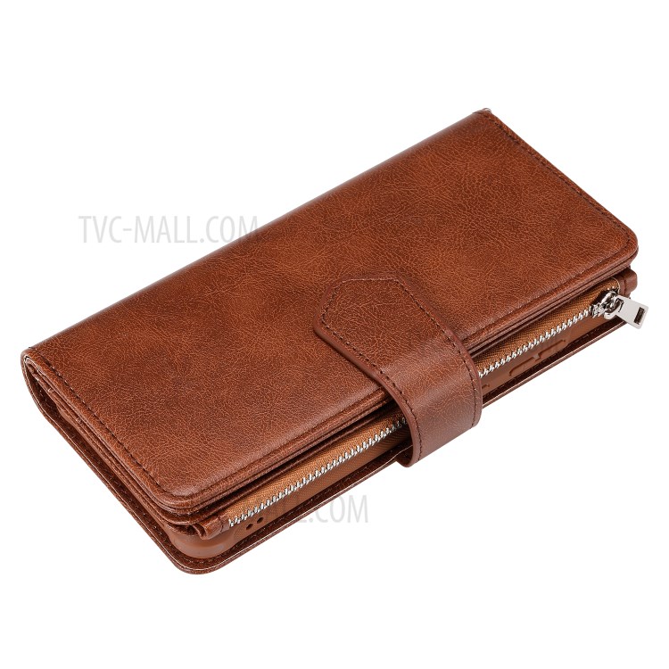 Magnetic Detachable 2-in-1 Zipper Wallet Stand Leather Case for Samsung Galaxy S20 Ultra - Brown-18