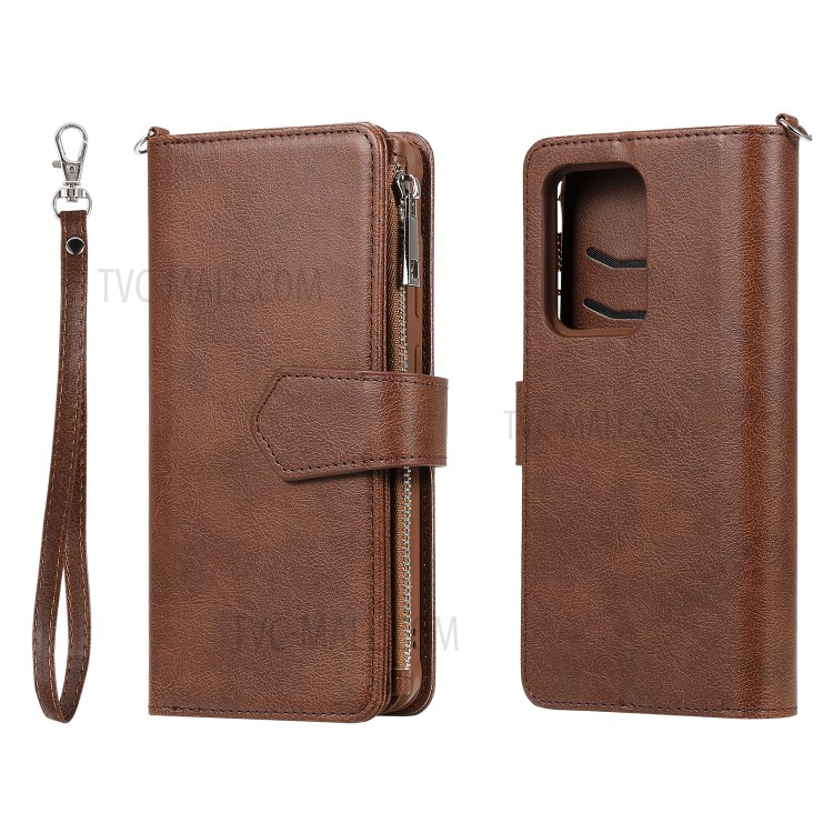 Magnetic KT Leather Series-3 Detachable 2-in-1 Zipper Wallet Stand Leather Case for Samsung Galaxy S20 Ultra - Brown-2