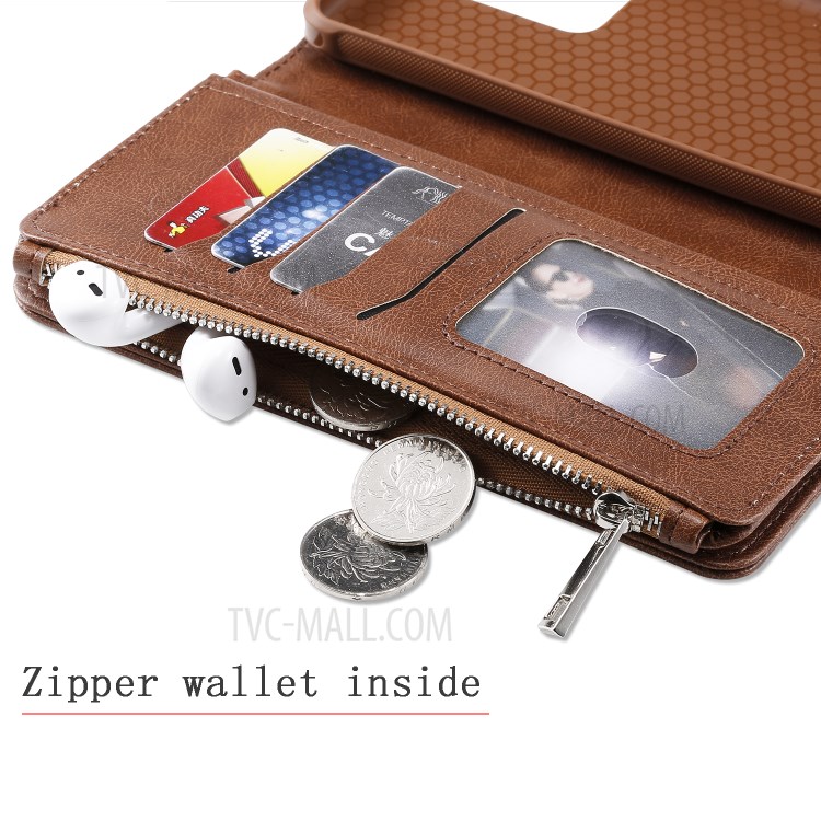 Magnetic Detachable 2-in-1 Zipper Wallet Stand Leather Case for Samsung Galaxy S20 Ultra - Brown-3