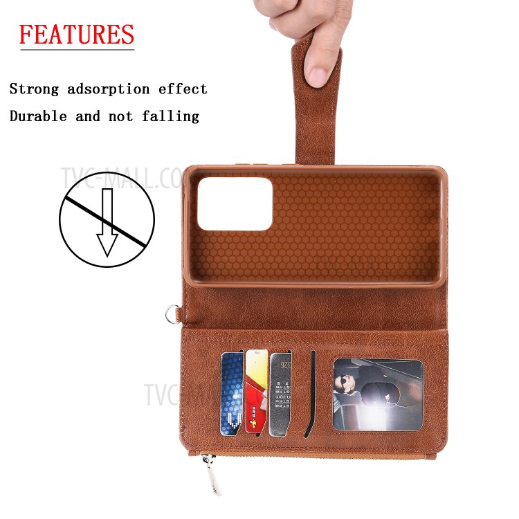 Magnetic Detachable 2-in-1 Zipper Wallet Stand Leather Case for Samsung Galaxy S20 Ultra - Brown-6