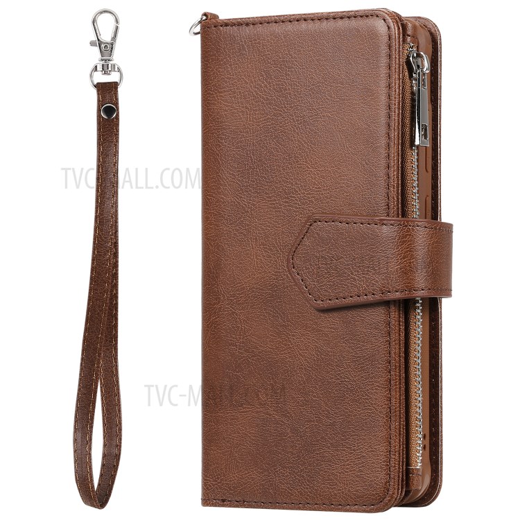 Magnetic Detachable 2-in-1 Zipper Wallet Stand Leather Case for Samsung Galaxy S20 Ultra - Brown-8