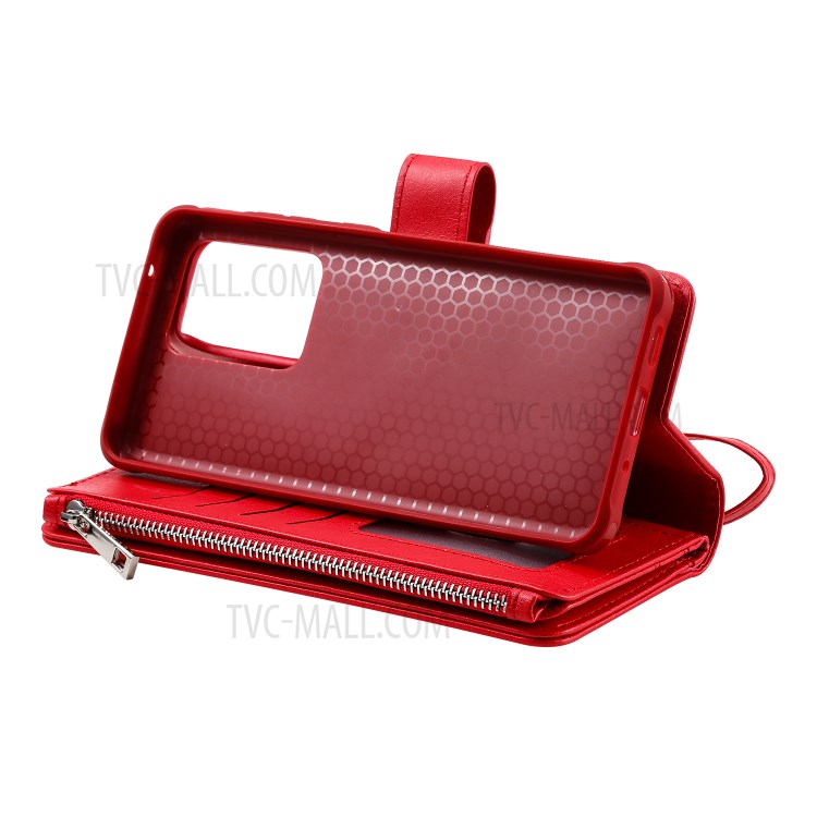 Magnetic Detachable 2-in-1 Zipper Wallet Stand Leather Case for Samsung Galaxy S20 Ultra - Red-12