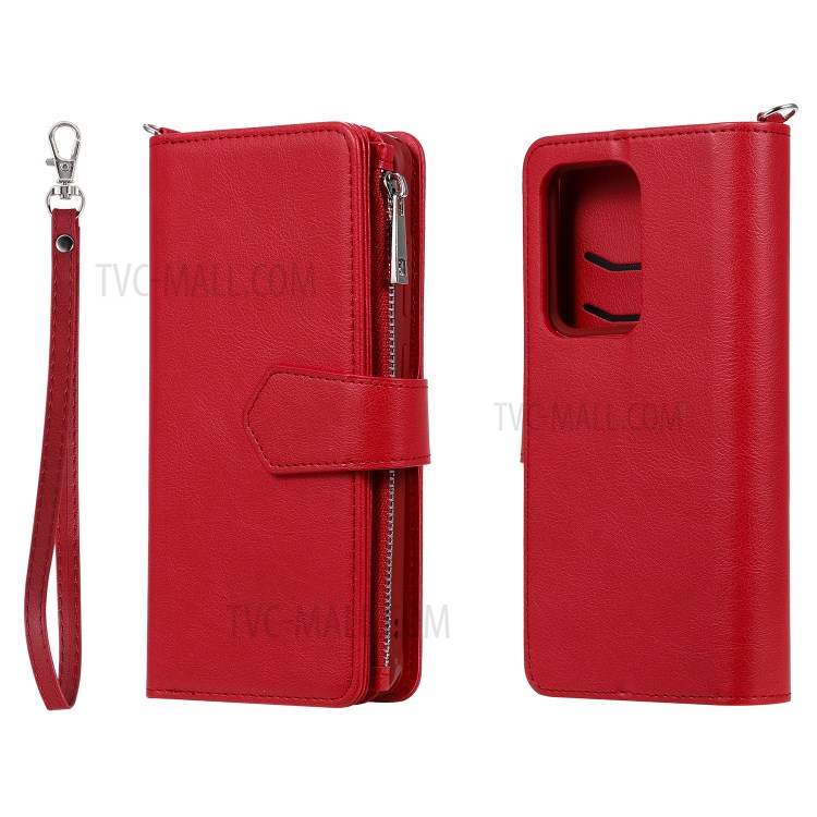 Magnetic Detachable 2-in-1 Zipper Wallet Stand Leather Case for Samsung Galaxy S20 Ultra - Red-2