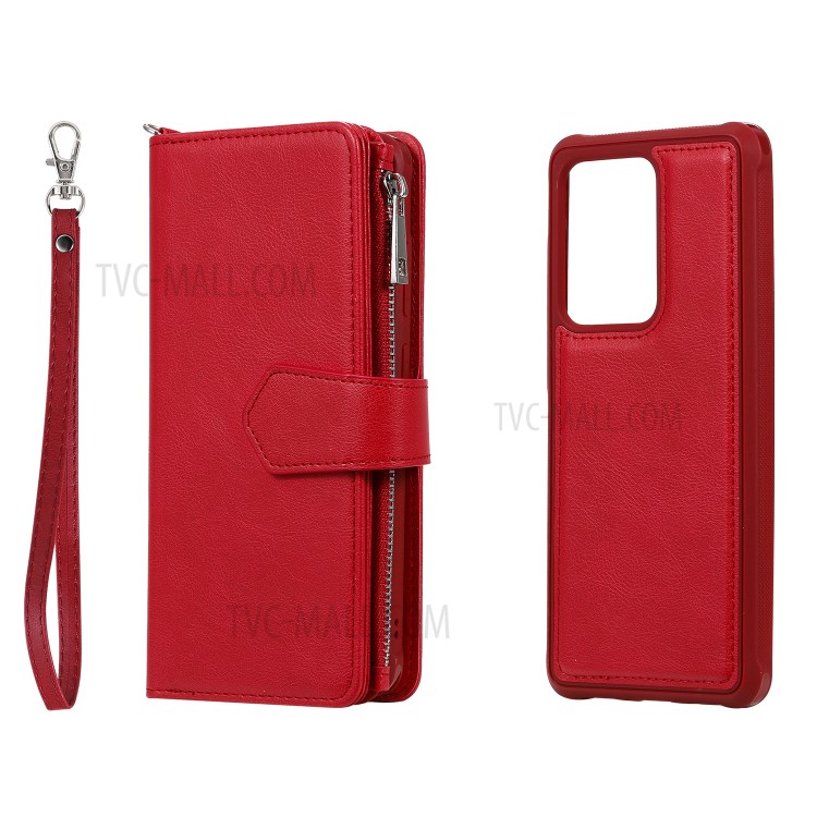 Magnetic Detachable 2-in-1 Zipper Wallet Stand Leather Case for Samsung Galaxy S20 Ultra - Red-3