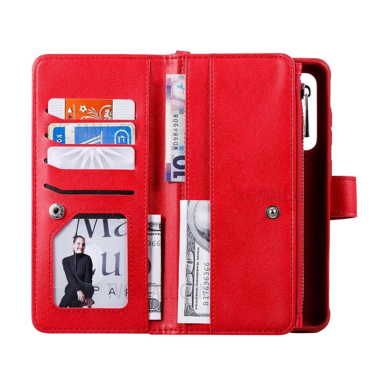 Magnetic Detachable 2-in-1 Zipper Wallet Stand Leather Case for Samsung Galaxy S20 Ultra - Red-8