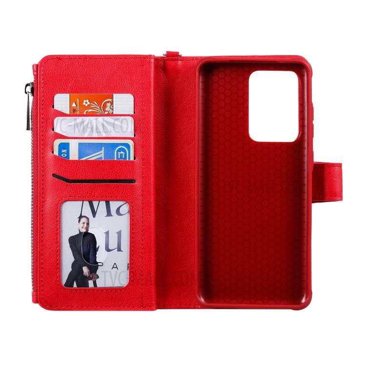 Magnetic Detachable 2-in-1 Zipper Wallet Stand Leather Case for Samsung Galaxy S20 Ultra - Red-9