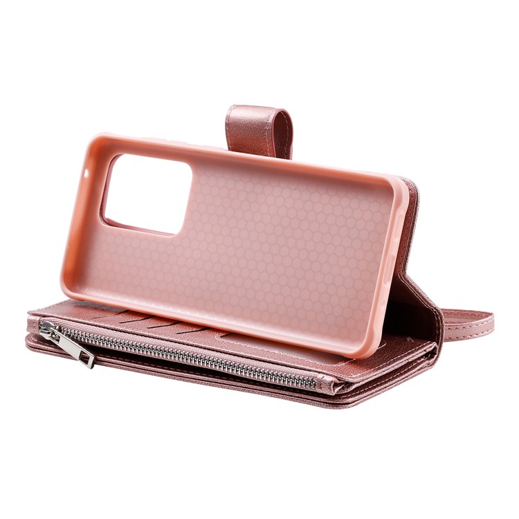 Magnetic Detachable 2-in-1 Zipper Wallet Stand Leather Case for Samsung Galaxy S20 Ultra - Rose Gold-11