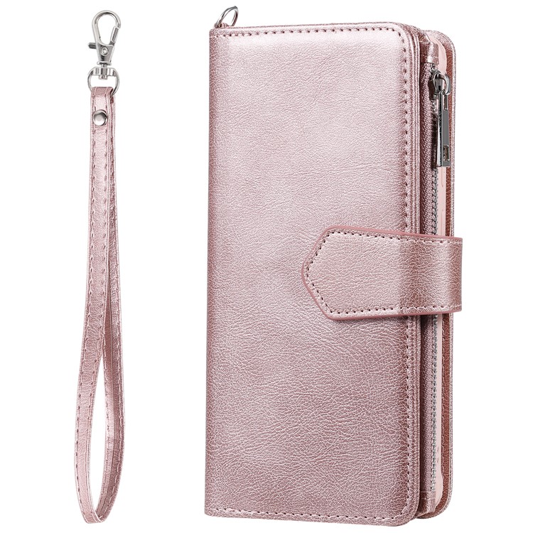 Magnetic Detachable 2-in-1 Zipper Wallet Stand Leather Case for Samsung Galaxy S20 Ultra - Rose Gold-4
