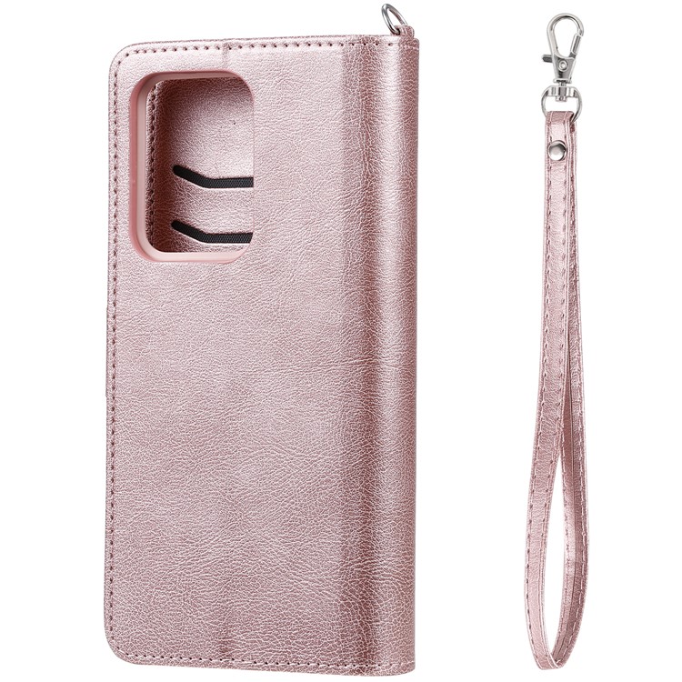 Magnetic Detachable 2-in-1 Zipper Wallet Stand Leather Case for Samsung Galaxy S20 Ultra - Rose Gold-5
