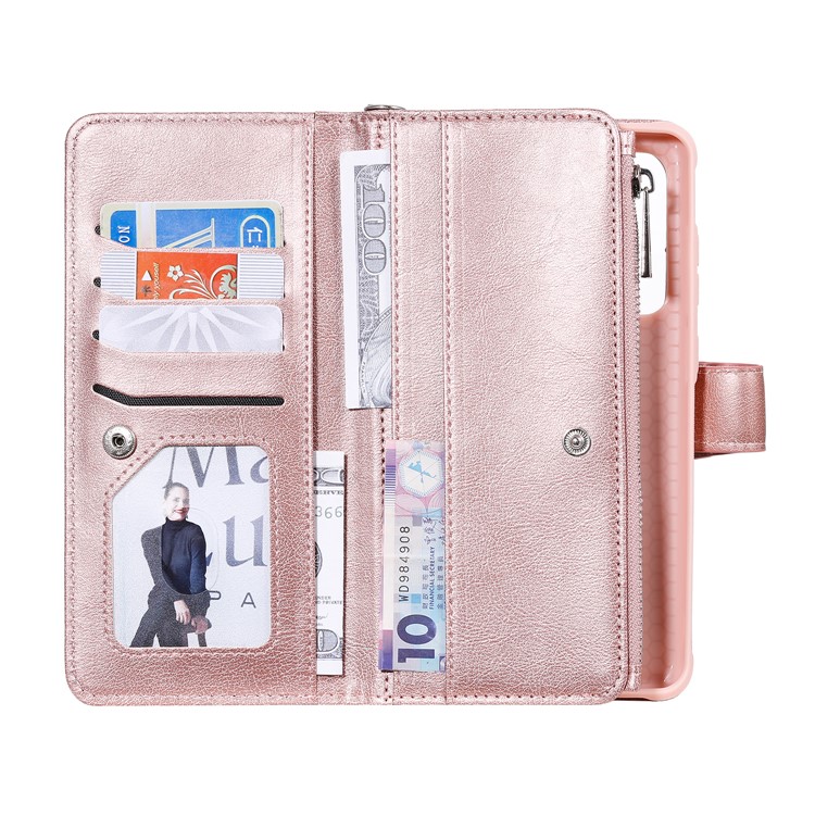 Magnetic Detachable 2-in-1 Zipper Wallet Stand Leather Case for Samsung Galaxy S20 Ultra - Rose Gold-8