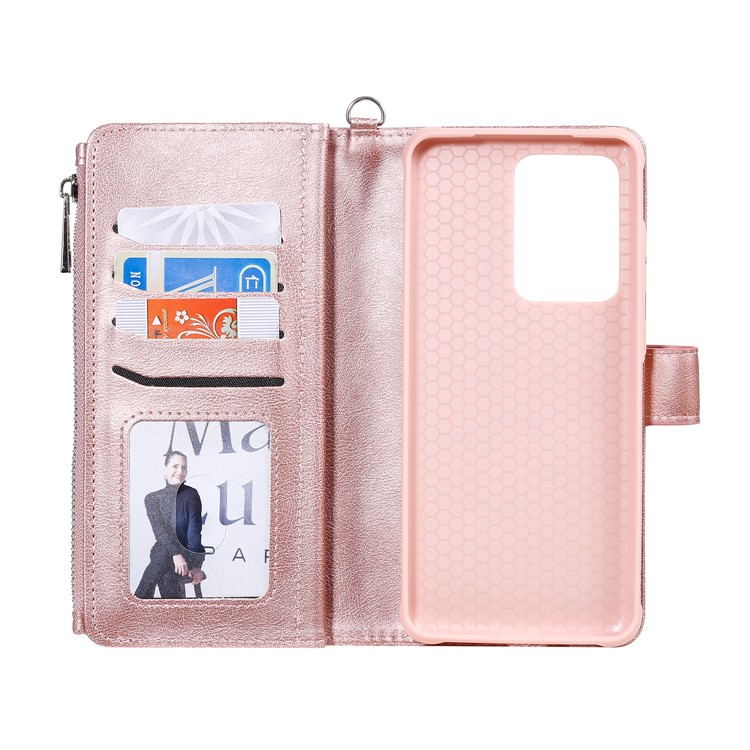 Magnetic Detachable 2-in-1 Zipper Wallet Stand Leather Case for Samsung Galaxy S20 Ultra - Rose Gold-9