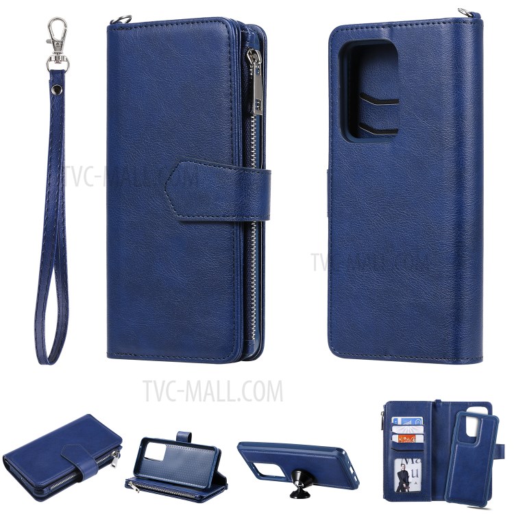 Caso Magnetico Staccabile 2-in-1 Cerniera Basamento Raccoglitore Di Cuoio Per La Galassia S20 Ultra - Blu-1