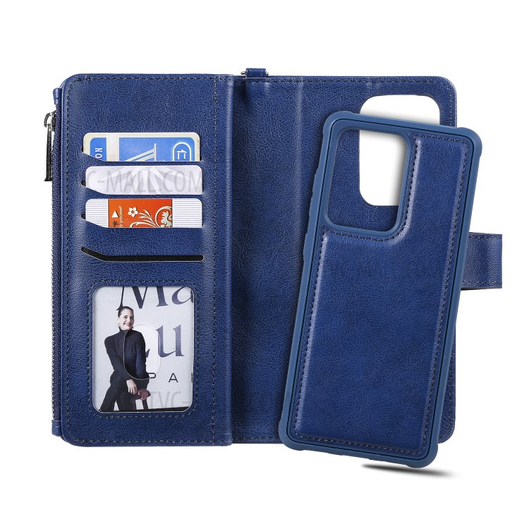 Caso Magnetico Staccabile 2-in-1 Cerniera Basamento Raccoglitore Di Cuoio Per La Galassia S20 Ultra - Blu-10